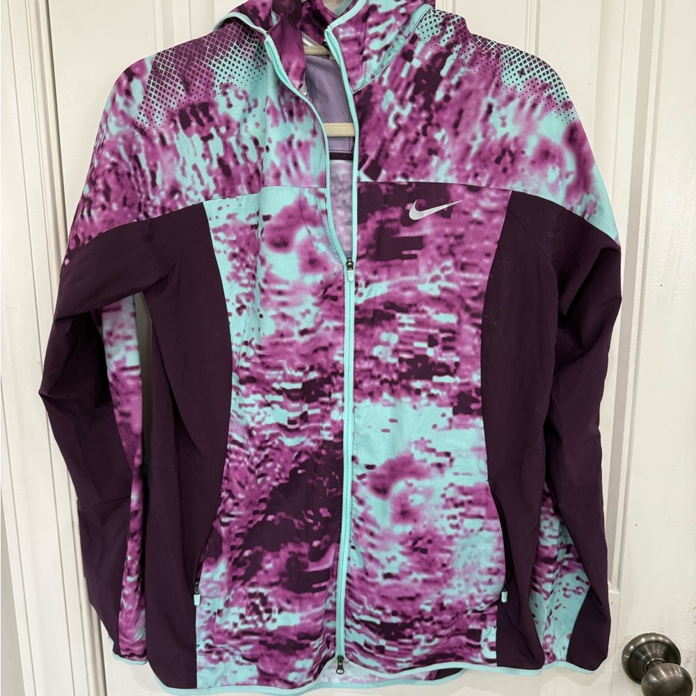 Nike Purple and Blue Women's Jacket- thin hooded running jacket